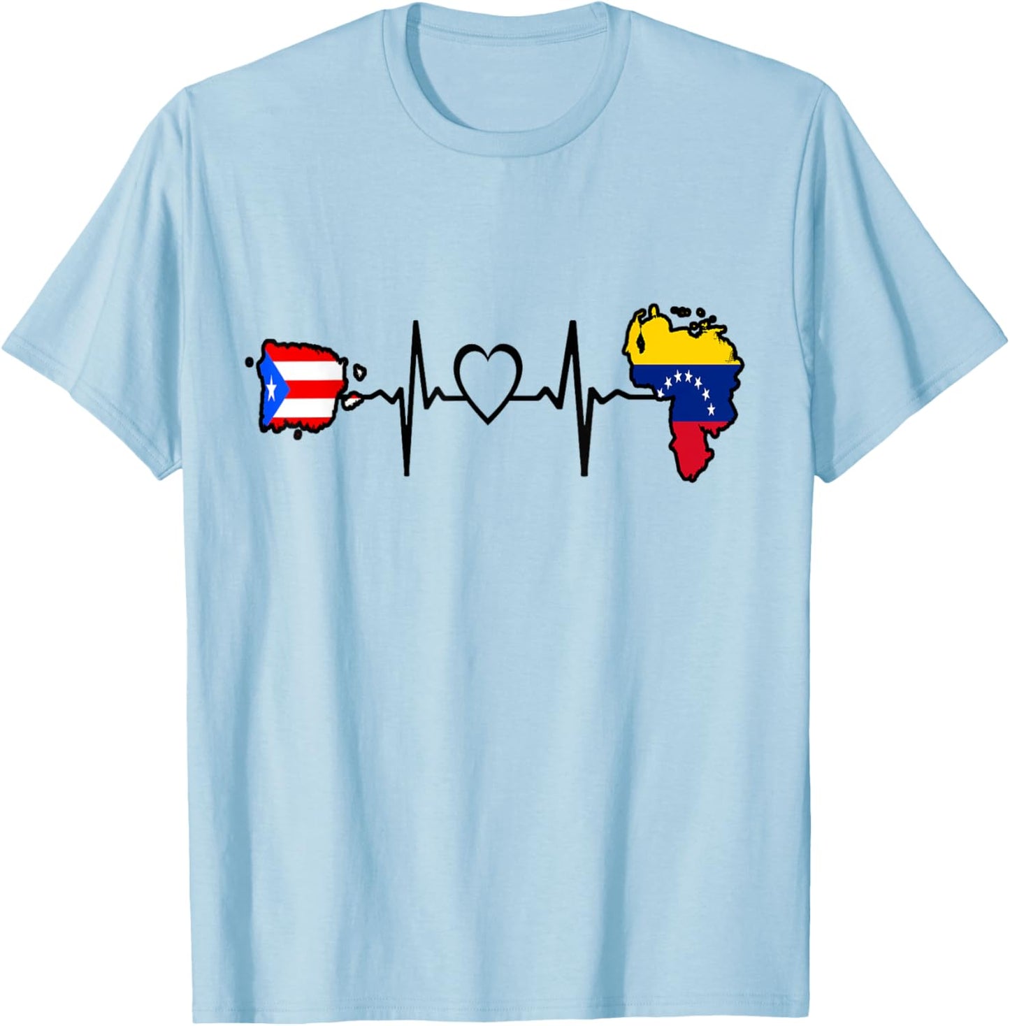 Puerto Rico Venezuela Flag Puerto Rican Venezuelan Heartbeat T-Shirt - T-Shirt | Light Blue