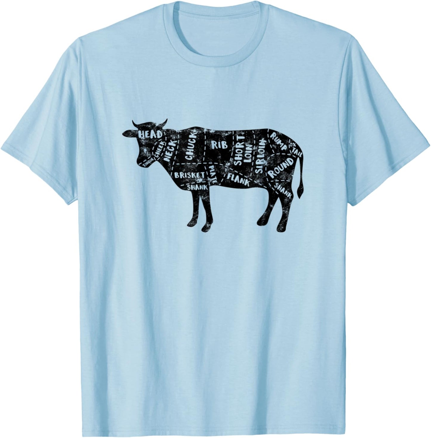 Cow Butcher Beef Cuts Diagram - Meat Cutting Cooking Butcher T-Shirt - T-Shirt | Light Blue