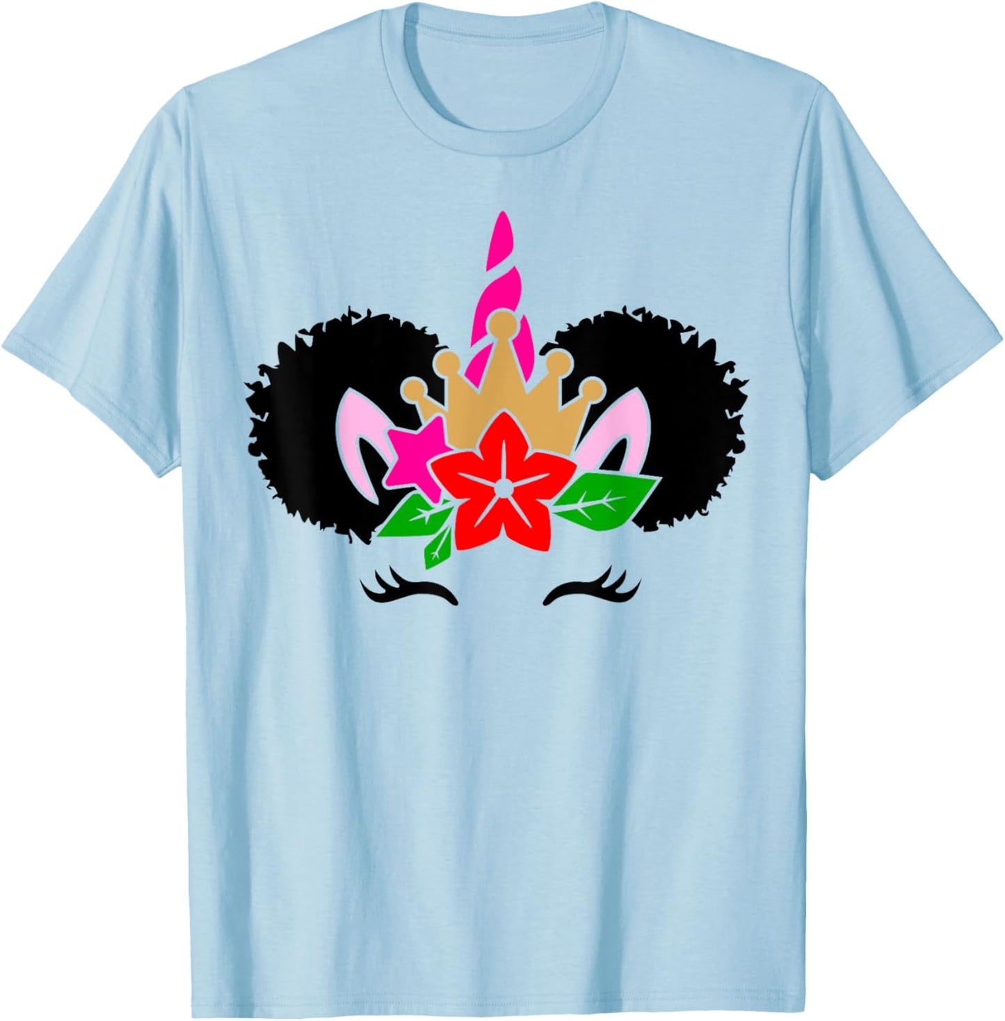 Black Girl Cute Unicorn Afro Hair Puffs Women Melanin T-Shirt - T-Shirt | Light Blue
