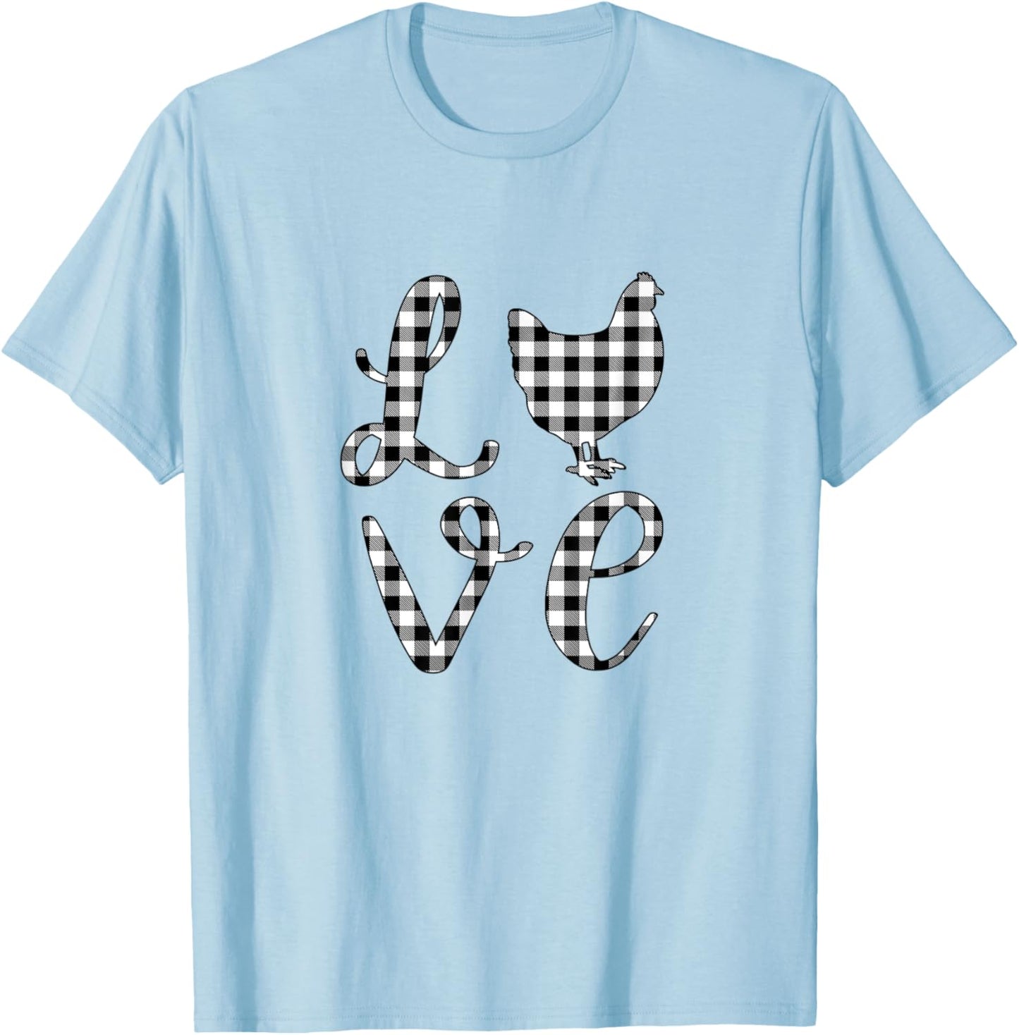 Chicken Lover Farm Country Mom Black White Rustic Gingham T-Shirt - T-Shirt | Light Blue