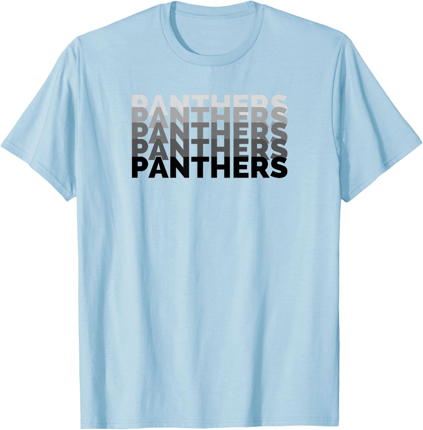 Panther Repeated Black Gray Text High School Spirit Fan Wear T-Shirt - T-Shirt | Light Blue