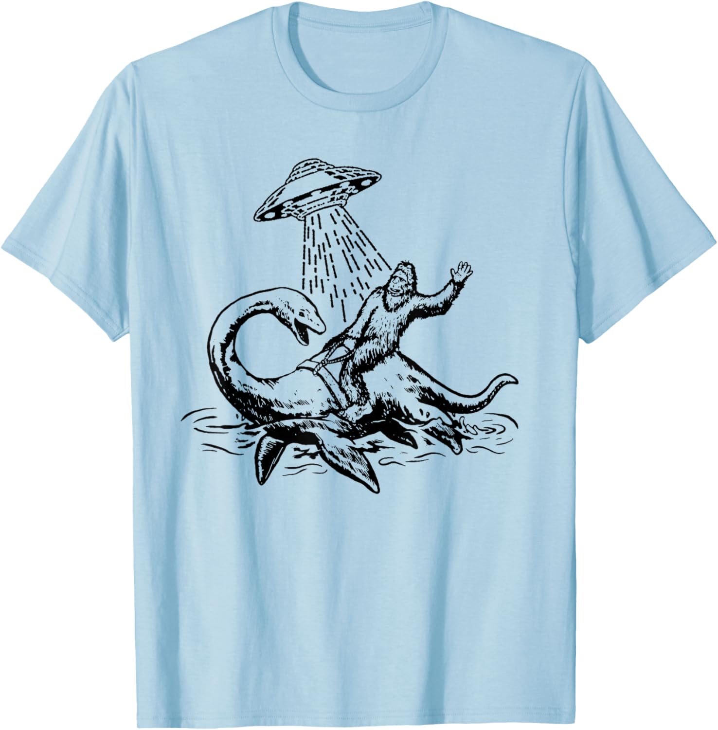 Bigfoot Riding Loch Ness Monster Funny Sasquatch Nessie T-Shirt - T-Shirt | Light Blue