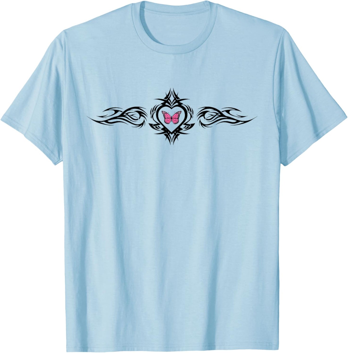 Butterfly Heart Tattoo Pink y2k Grunge Egirl Aesthetic T-Shirt - T-Shirt | Light Blue