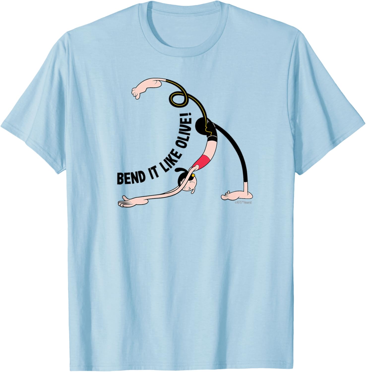 Olive Oyl "BEND IT LIKE OLIVE!" Yoga T-Shirt - T-Shirt | Light Blue