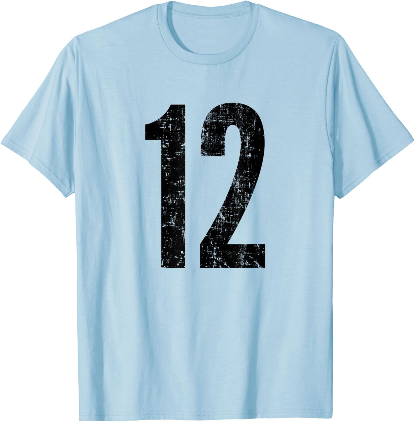 Number 12 Distressed Vintage Twelve Sports Training Practice T-Shirt - T-Shirt | Light Blue