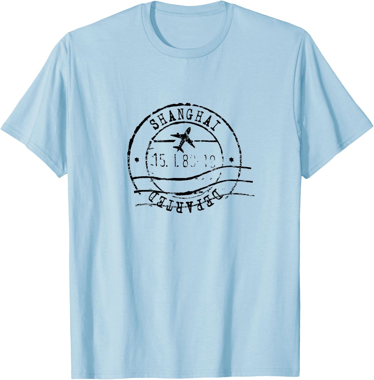 Shanghai China Travel Vintage Passport Stamp T-Shirt - T-Shirt | Light Blue