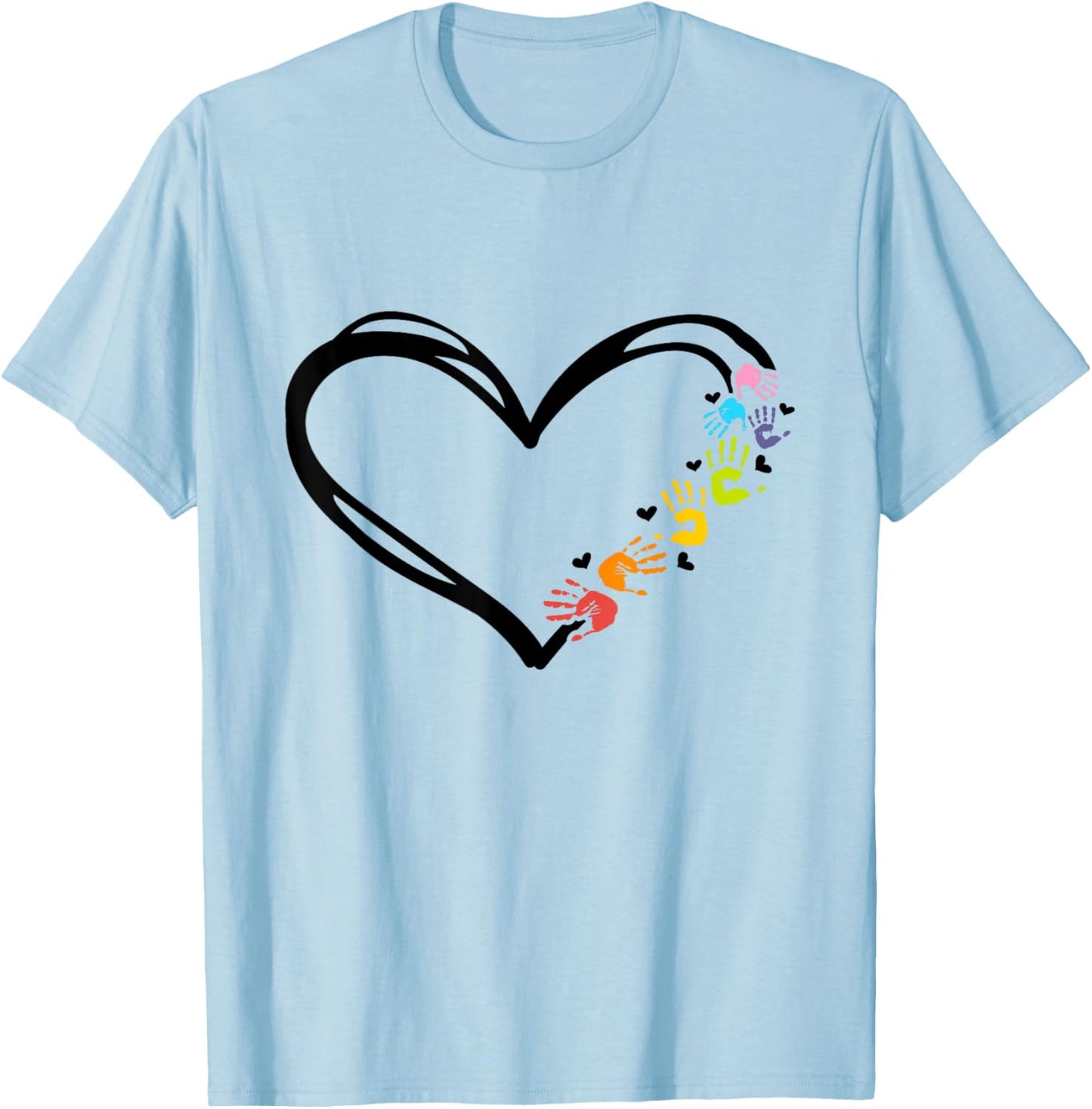 Daycare Provider Heart Hand Prints T-Shirt - T-Shirt | Light Blue