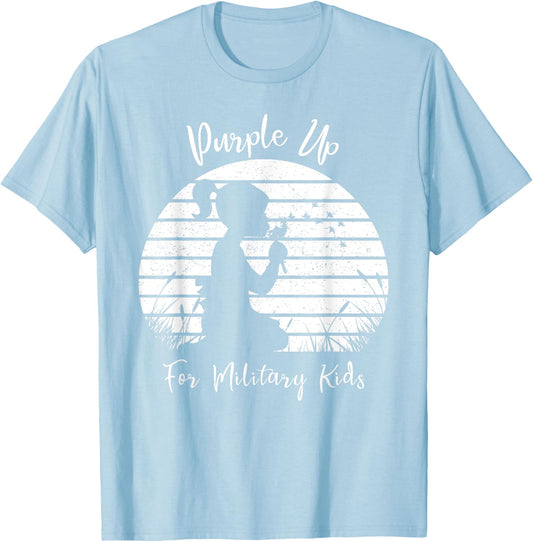 Dandelion Purple Up For Military Kids Month Army Child T-Shirt - T-Shirt | Light Blue