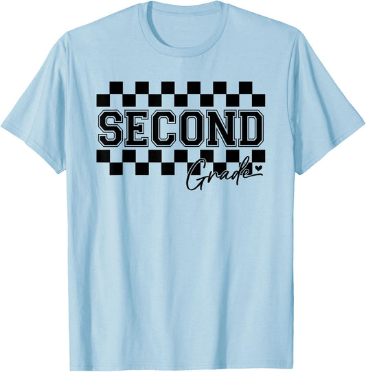 Second Grade Checkered Teacher 1st Day Back to School Women T-Shirt - T-Shirt | Light Blue