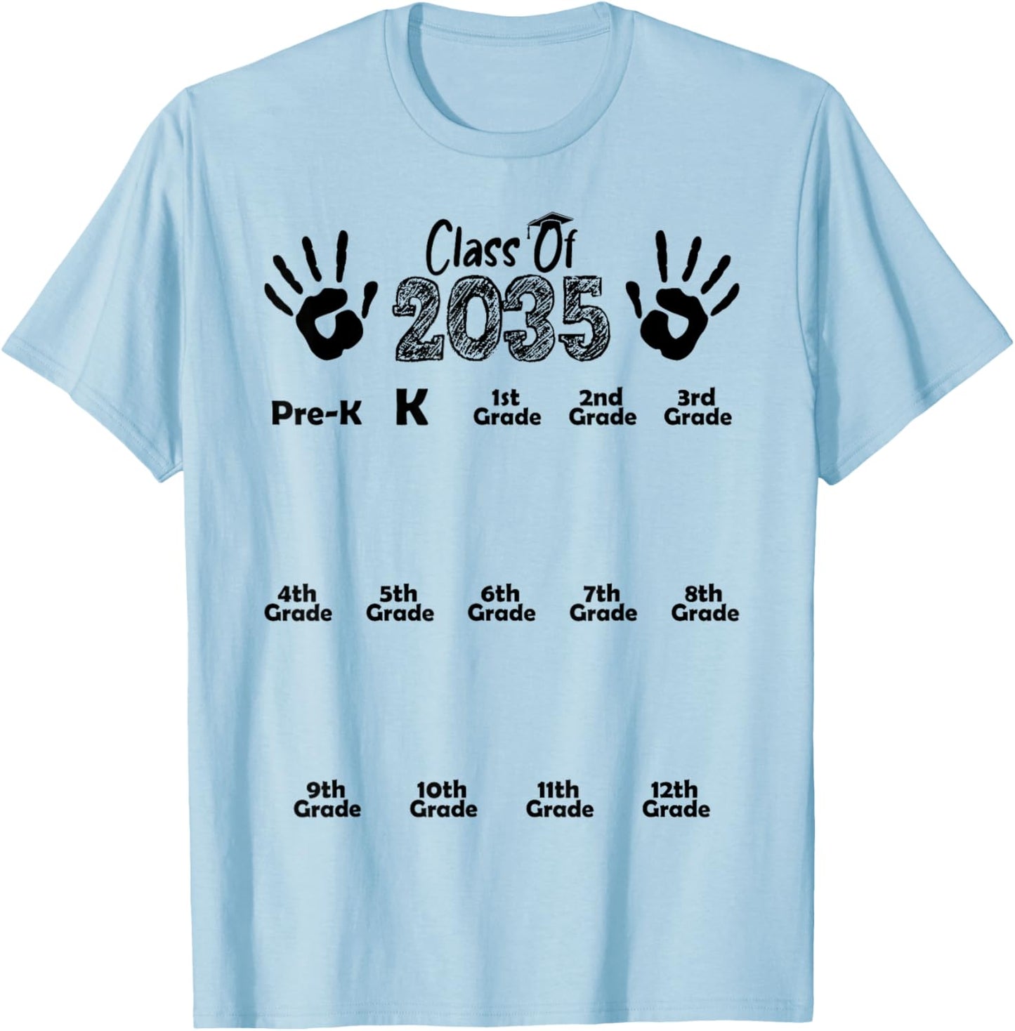 Class of 2035 Grow With Me Shirt Handprint Pre-K 12th Grade T-Shirt - T-Shirt | Light Blue