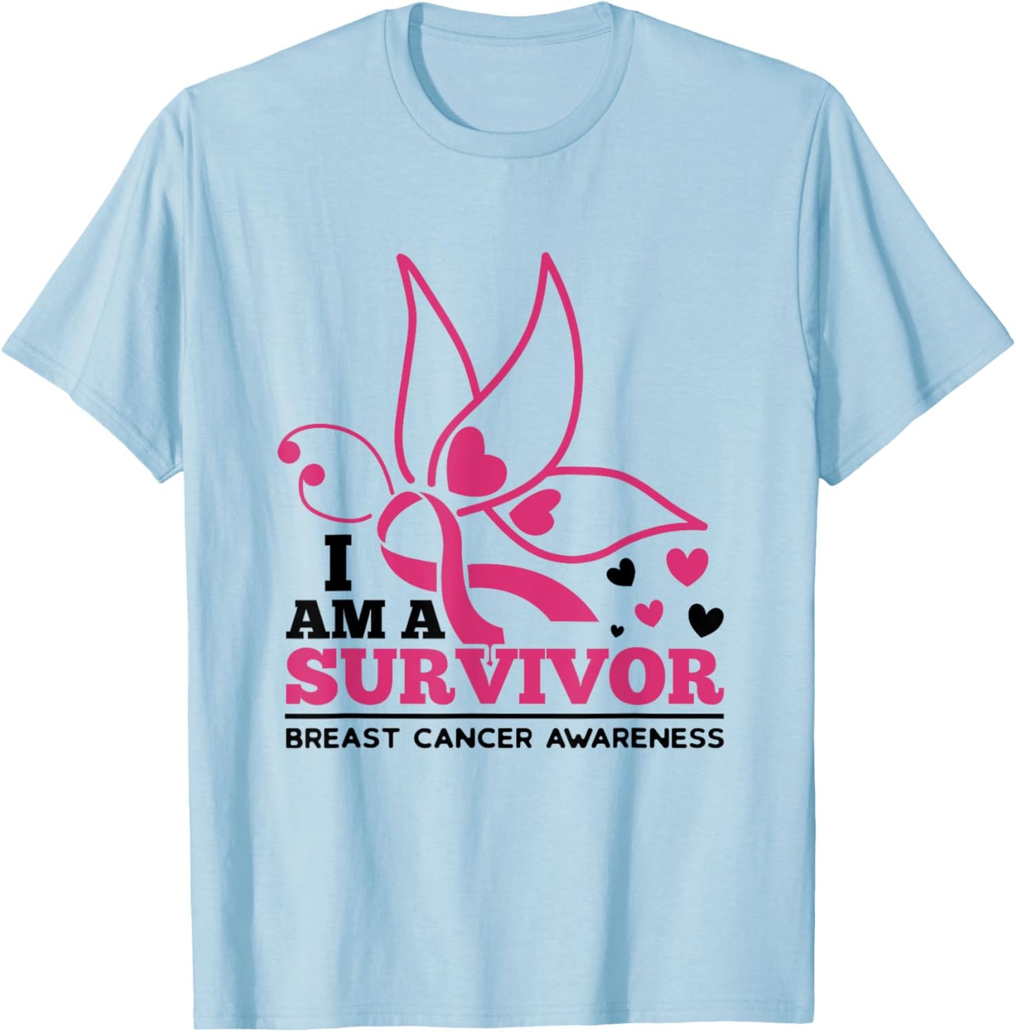 I Am A Survivor Pink Ribbon October Breast Cancer Awareness T-Shirt - T-Shirt | Light Blue