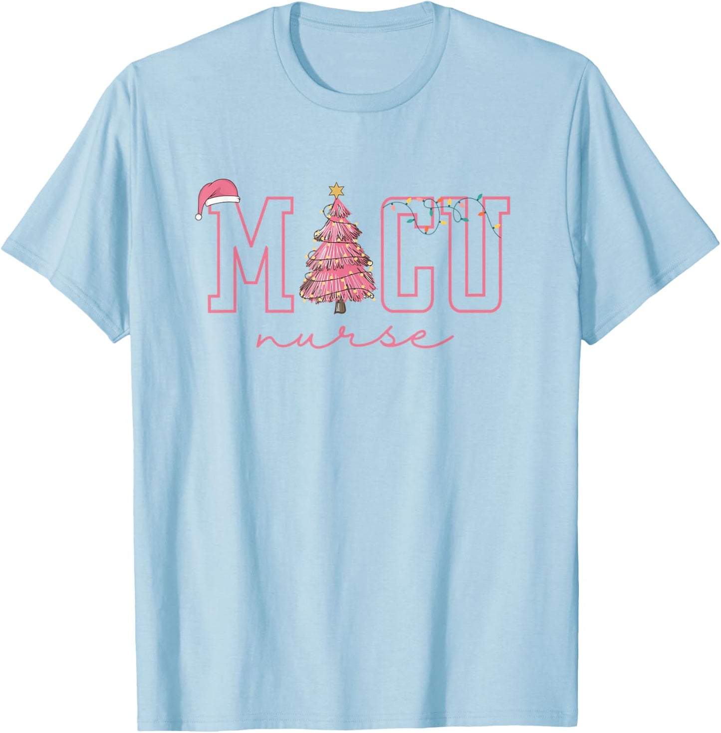 MICU Nurse Pink Christmas Medical Intensive Care Unit Xmas T-Shirt - T-Shirt | Light Blue