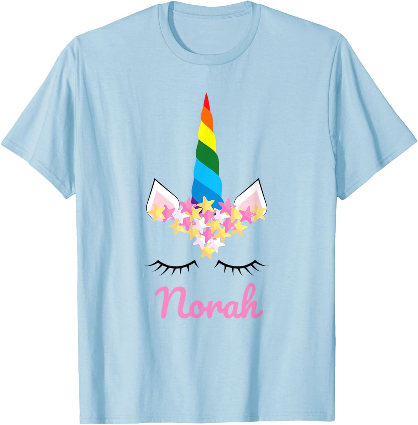 Cute Girls Unicorn Personalized Norah Rainbow Unicorn T-Shirt - T-Shirt | Light Blue