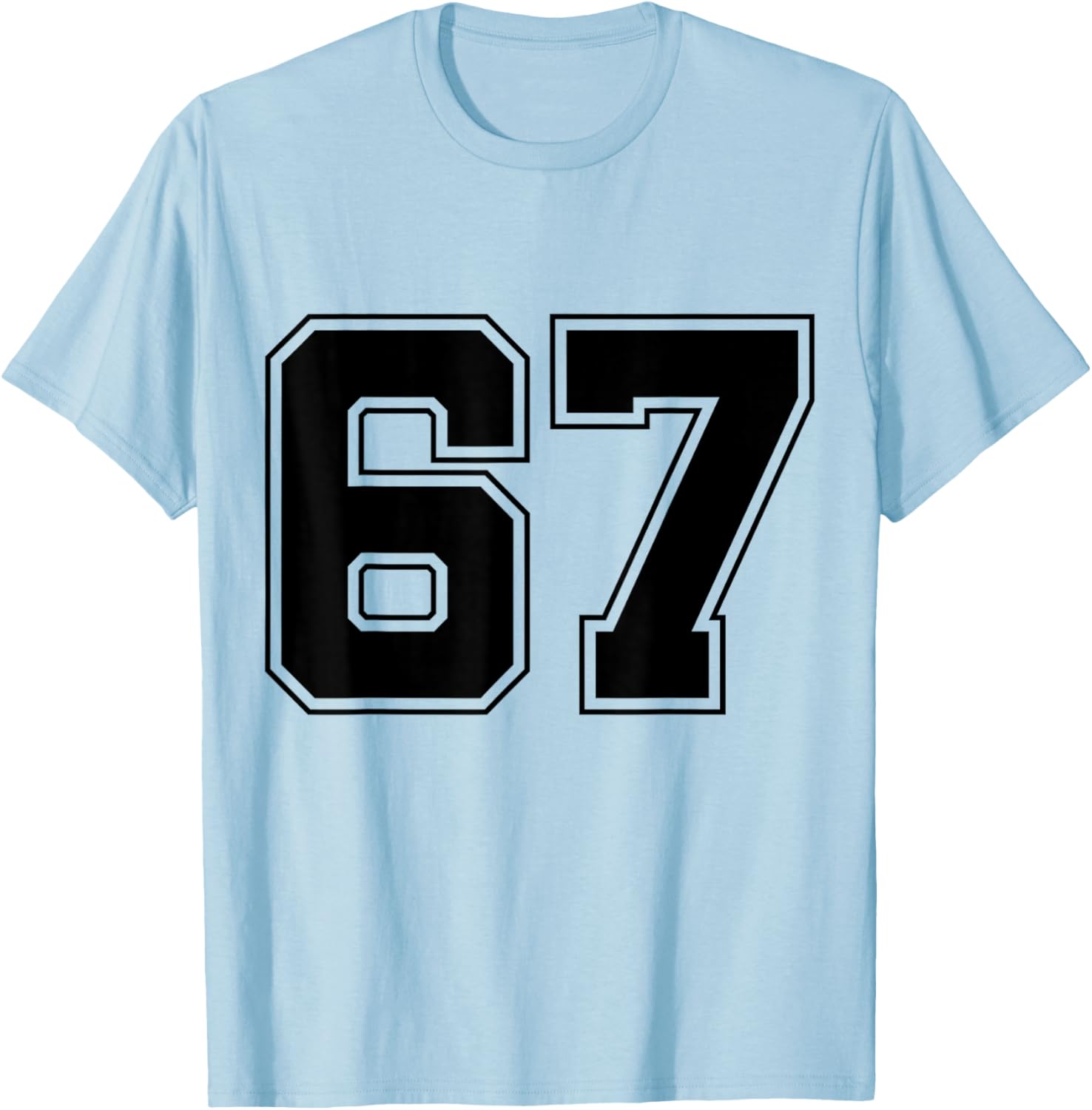 Number 67 Big Bold Capital Varsity Alphabet Monogram T-Shirt - T-Shirt | Light Blue