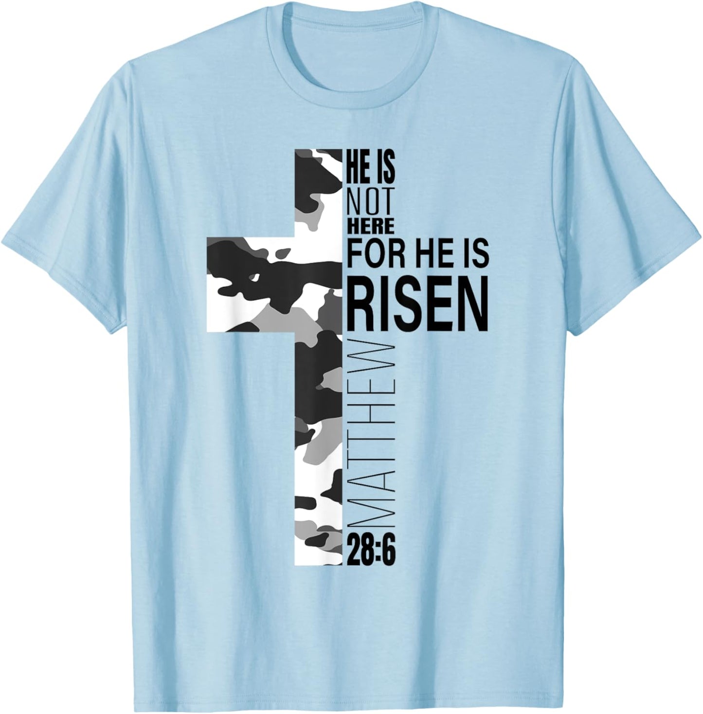 Cool Religious He Is Risen Christian Easter Verse Camo Cross T-Shirt - T-Shirt | Light Blue