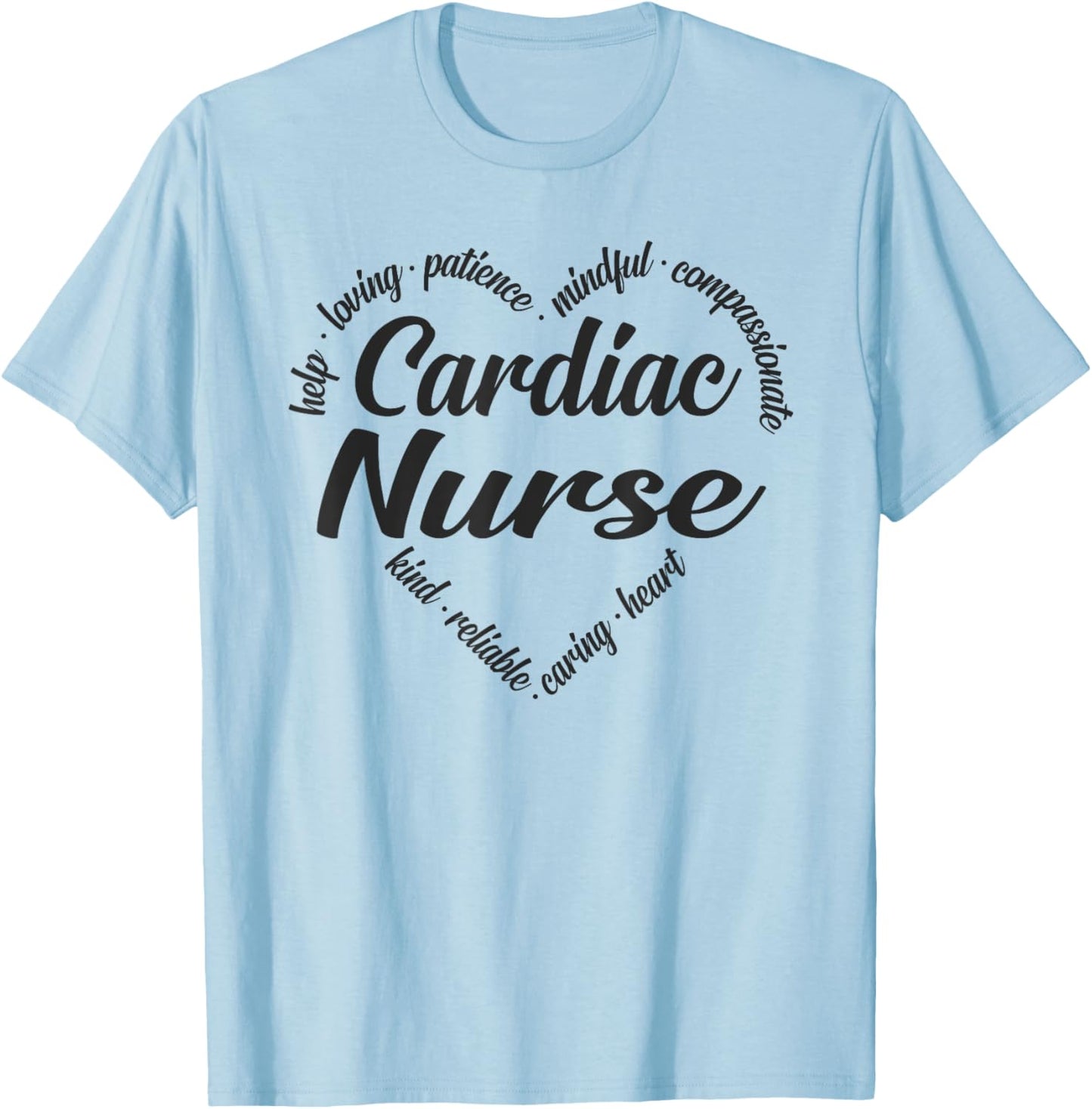 Cardiac Nurse Heart Word Cloud T-Shirt - T-Shirt | Light Blue
