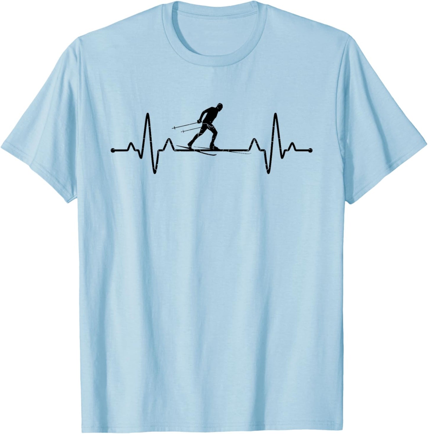 Heartbeat Cross Country Skiing Winter Sports Biathlon Ski T-Shirt - T-Shirt | Light Blue