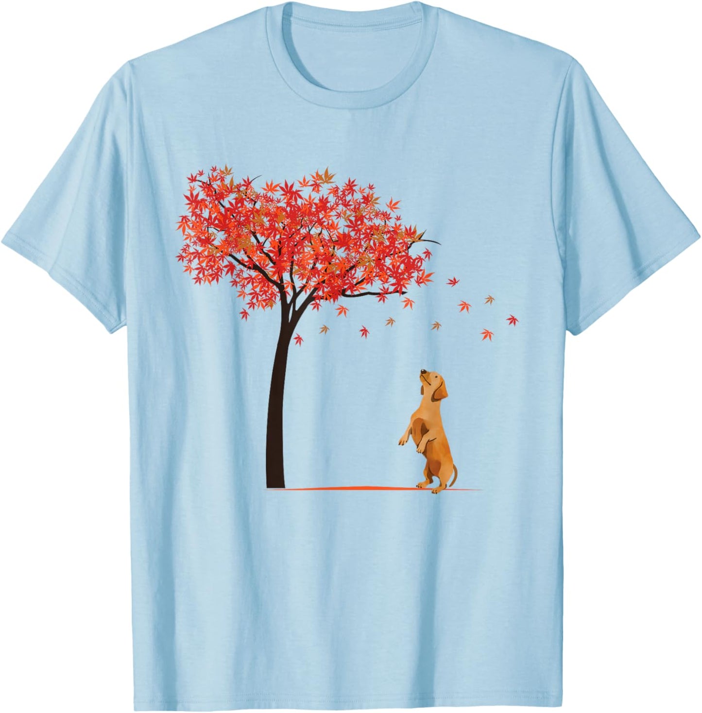 Dachshund Maple Tree Thanksgiving Day Cute Dog Doxie Fall T-Shirt - T-Shirt | Light Blue