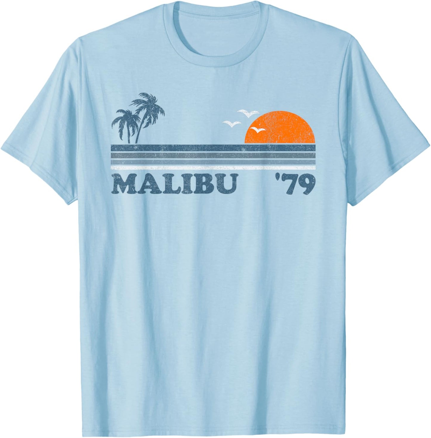 Vintage Malibu California Beach Retro Sun Surfing 70's Gift T-Shirt - T-Shirt | Light Blue