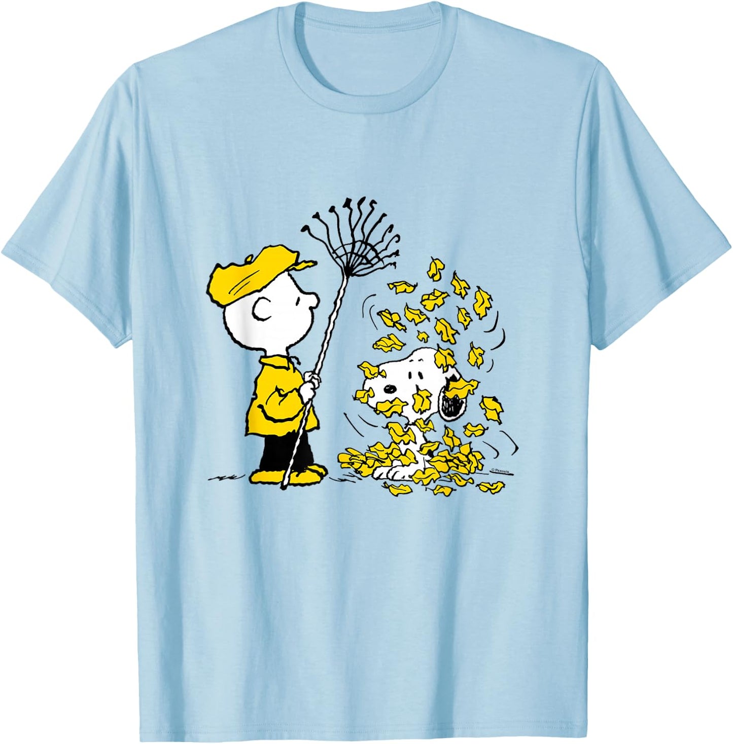 Peanuts - Charlie Brown Snoopy Fall Leaves T-Shirt - T-Shirt | Light Blue