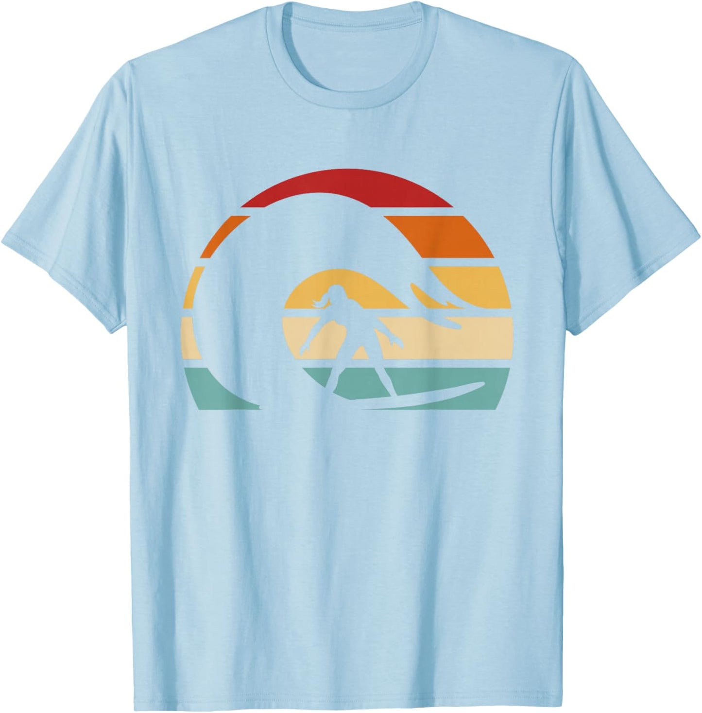 Hobby Surf Surfboard Surfer Water Sport Retro Girl Surfing T-Shirt - T-Shirt | Light Blue