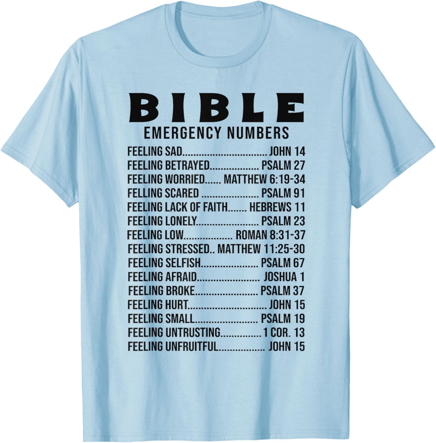 Bible Emergency Numbers Scripture Quotes Men Women T-Shirt - T-Shirt | Light Blue