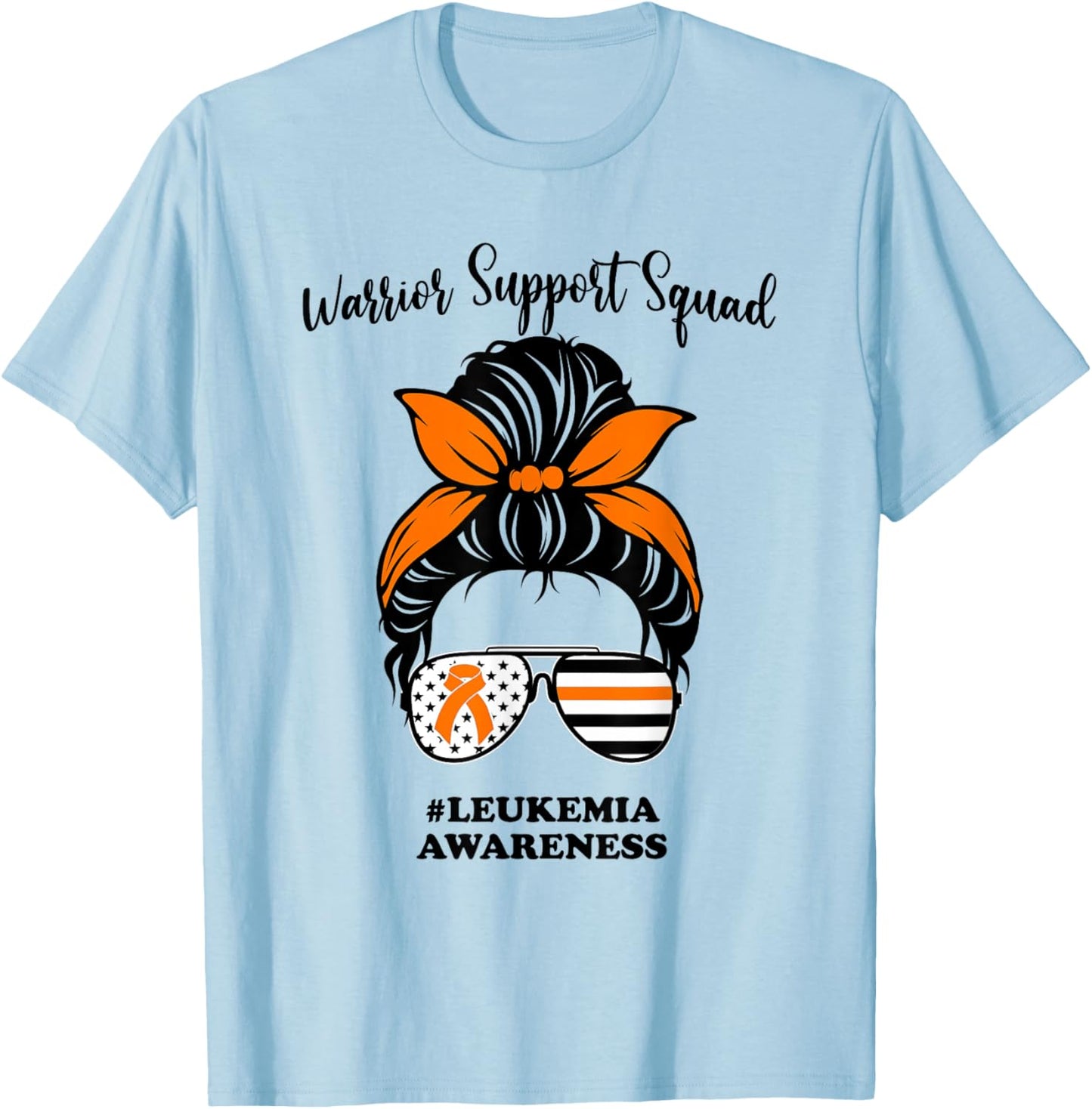 Leukemia Awareness Warrior Support Squad Messy Bun Matching T-Shirt - T-Shirt | Light Blue