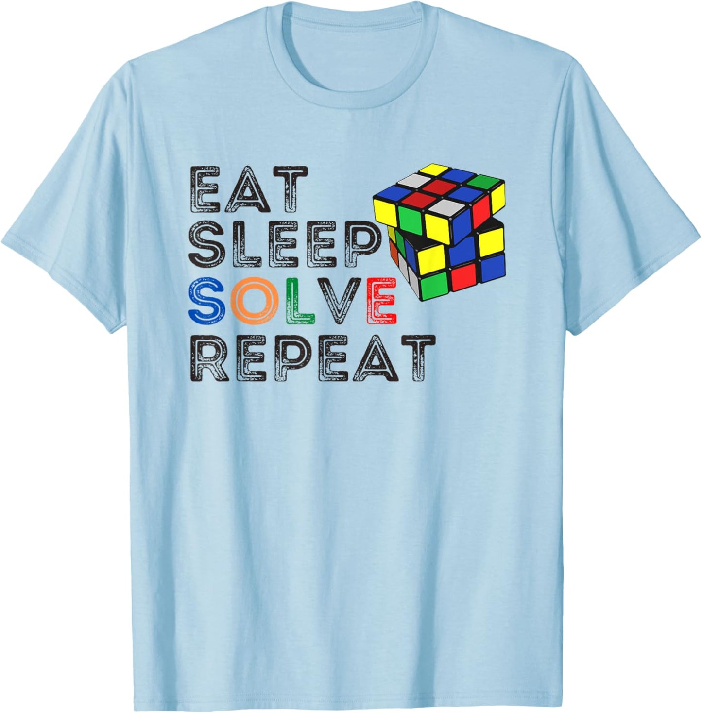 Eat Sleep Solve Repeat Retro Speedcubing Cubing Puzzle Cube T-Shirt - T-Shirt | Light Blue