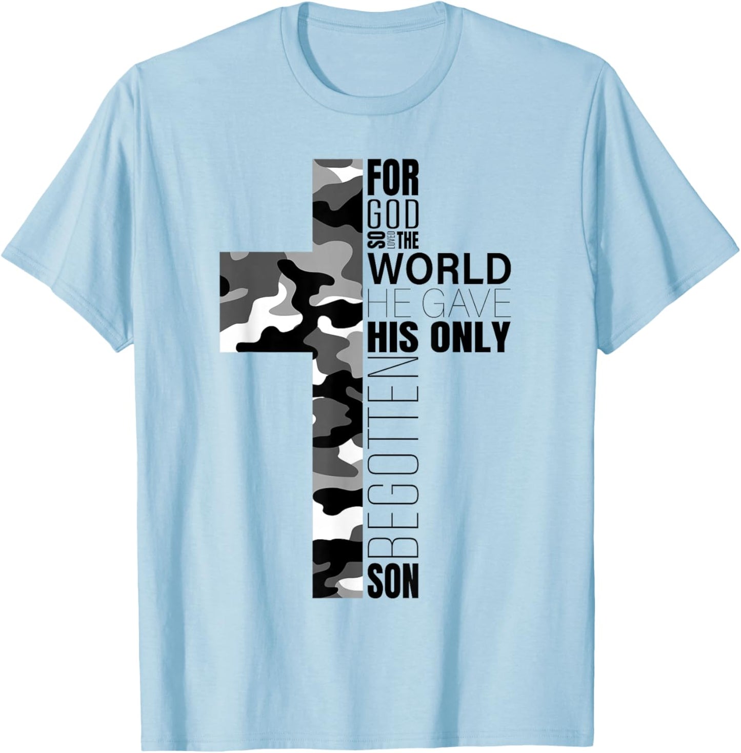 Camo Christian Cross Bible Verse John 3:16 Men Boys Faith T-Shirt - T-Shirt | Light Blue