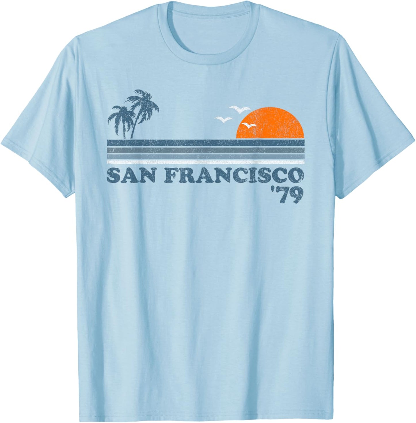 Vintage San Francisco California Beach Retro Surf 70's Gift T-Shirt - T-Shirt | Light Blue