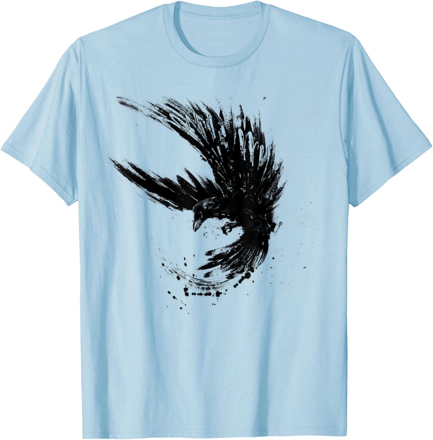 Raven , Crow Raabe Motif, Women's Men's Black T-Shirt - T-Shirt | Light Blue