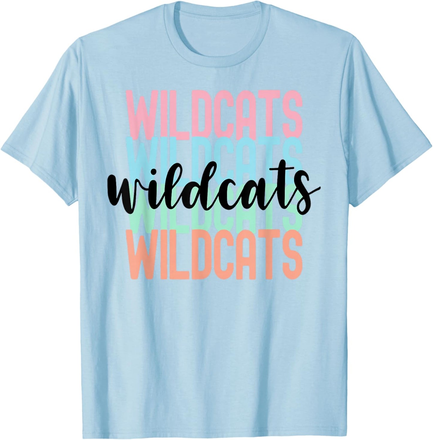 Wildcats Team Mascot School Spirit Game Night T-Shirt - T-Shirt | Light Blue