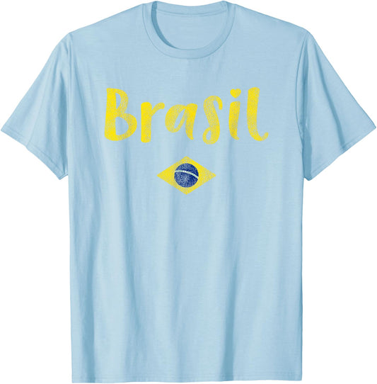 Brazilian Flag of Brazil Souvenir and Girls Brasil T-Shirt - T-Shirt | Light Blue
