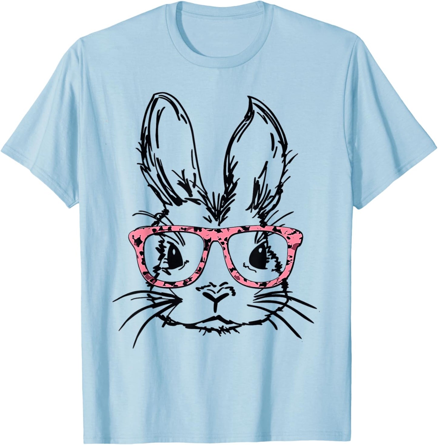 Cute Bunny With Glasses Leopard Print Easter Bunny Face T-Shirt - T-Shirt | Light Blue