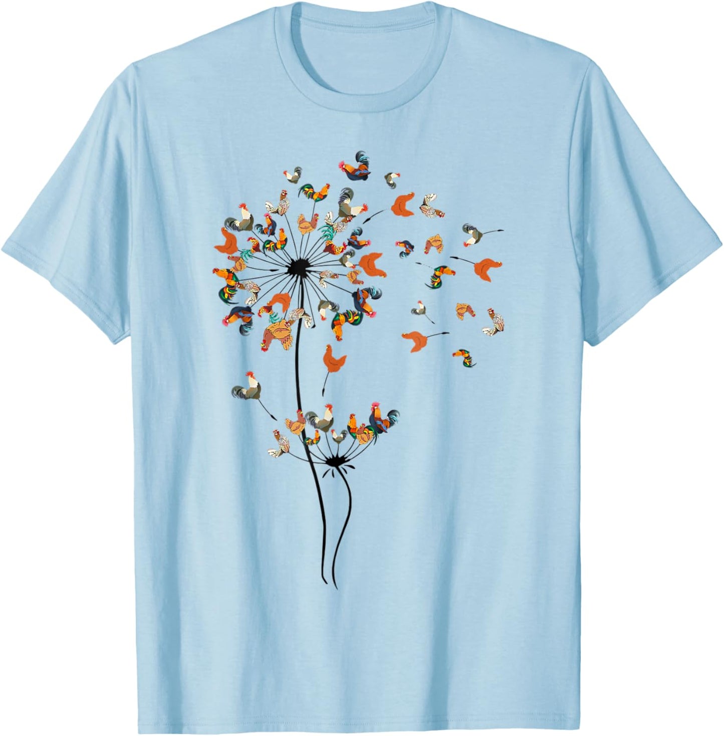 Chicken Lover Dandelion Chicken Flower Animal Farm T-Shirt - T-Shirt | Light Blue