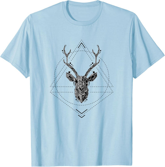 Deer Antlers Graphic Geometric Hunter T-Shirt - T-Shirt | Light Blue