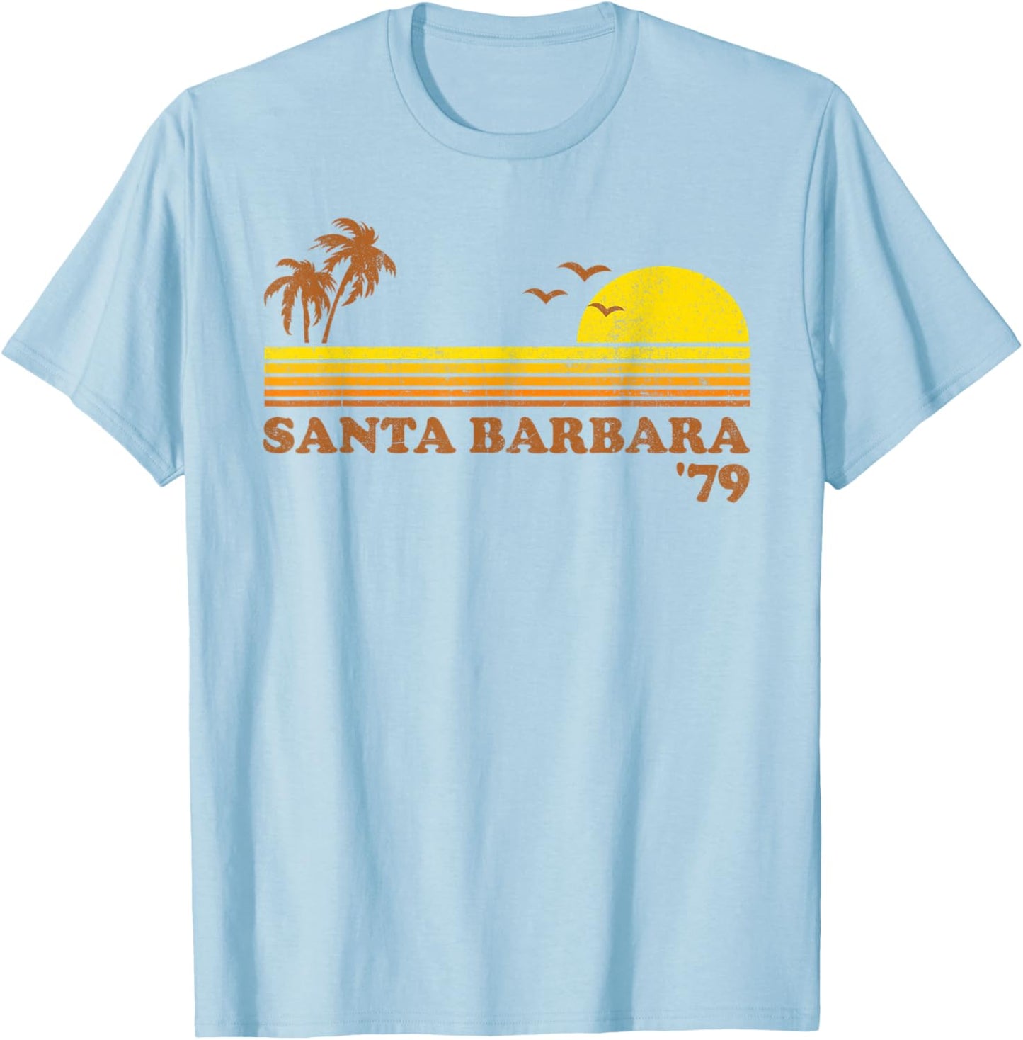 Vintage Santa Barbara Beach California Retro Sunset 70s Gift T-Shirt - T-Shirt | Light Blue