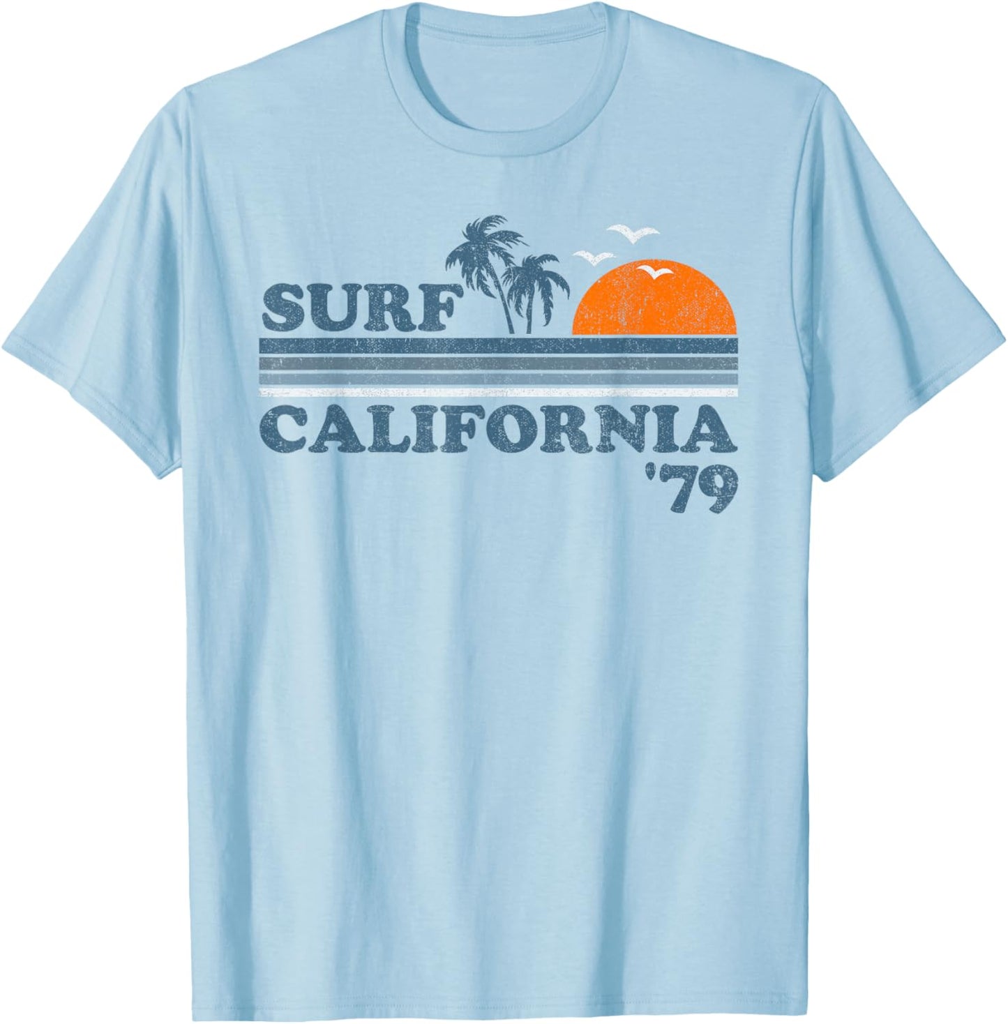 Vintage Surf California Beach Retro Sunset Surf 70's Gift T-Shirt - T-Shirt | Light Blue