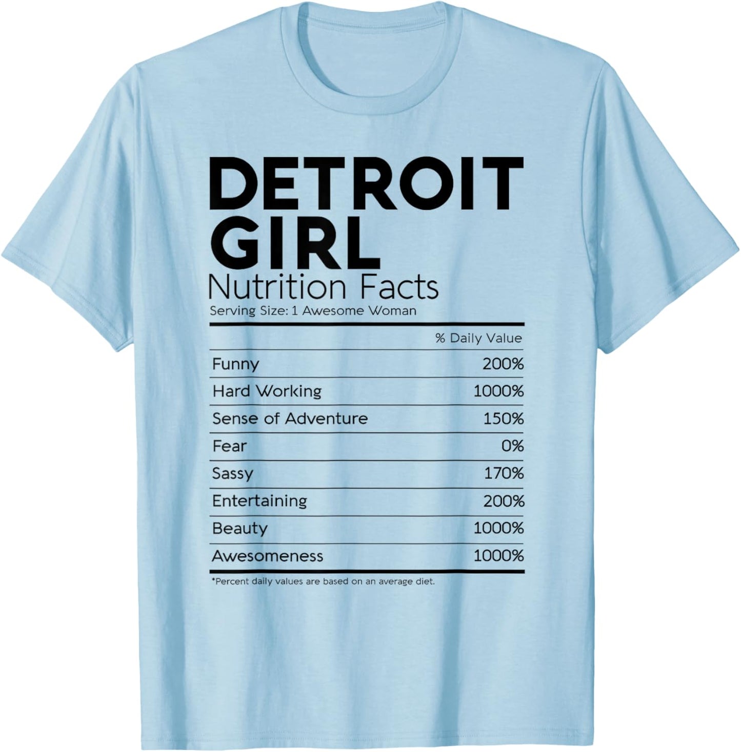Detroit Girl Nutrition Facts Michigan Women Girl Funny Home T-Shirt - T-Shirt | Light Blue