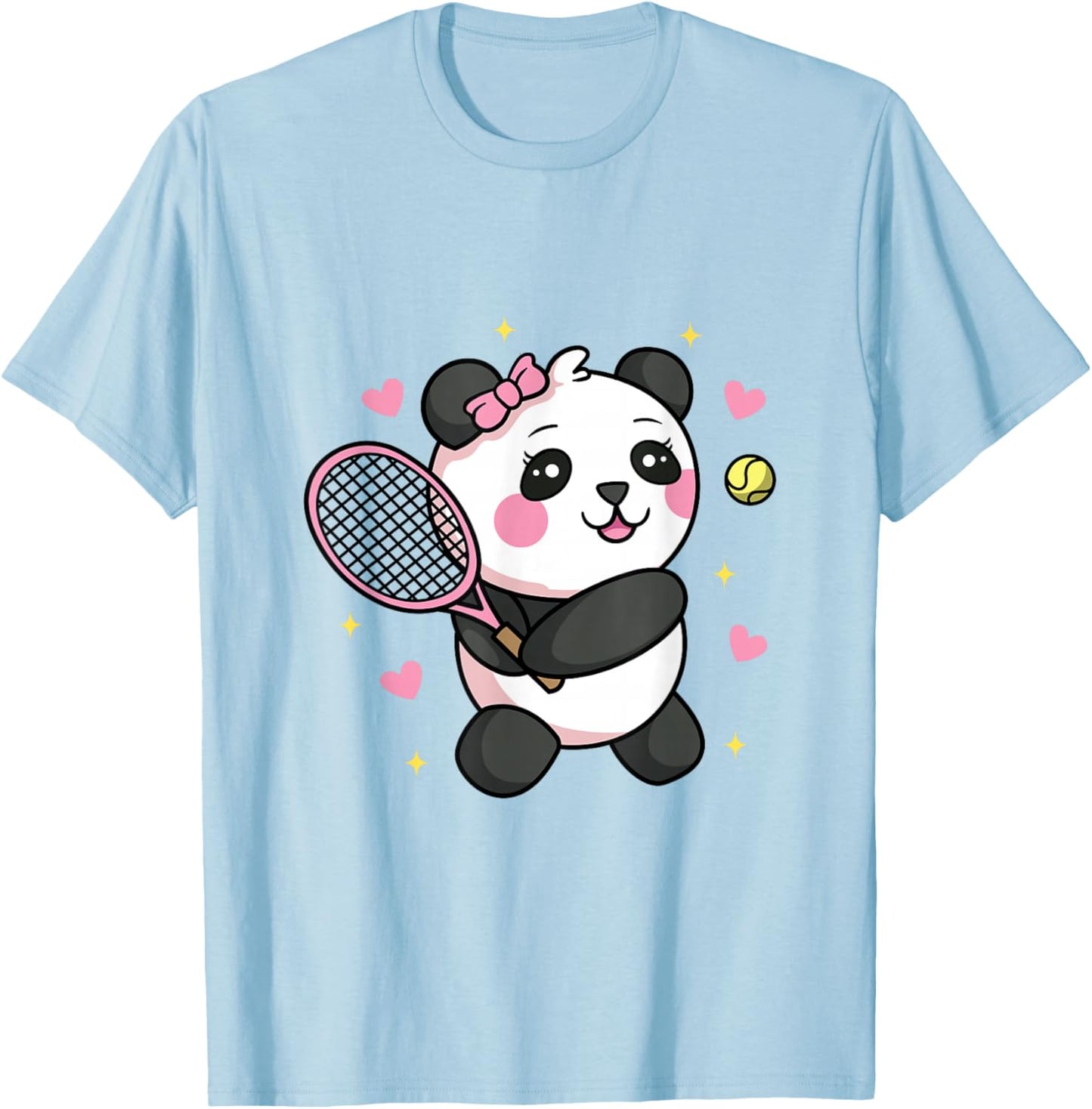 Kawaii Panda Playing Tennis T-Shirt - T-Shirt | Light Blue