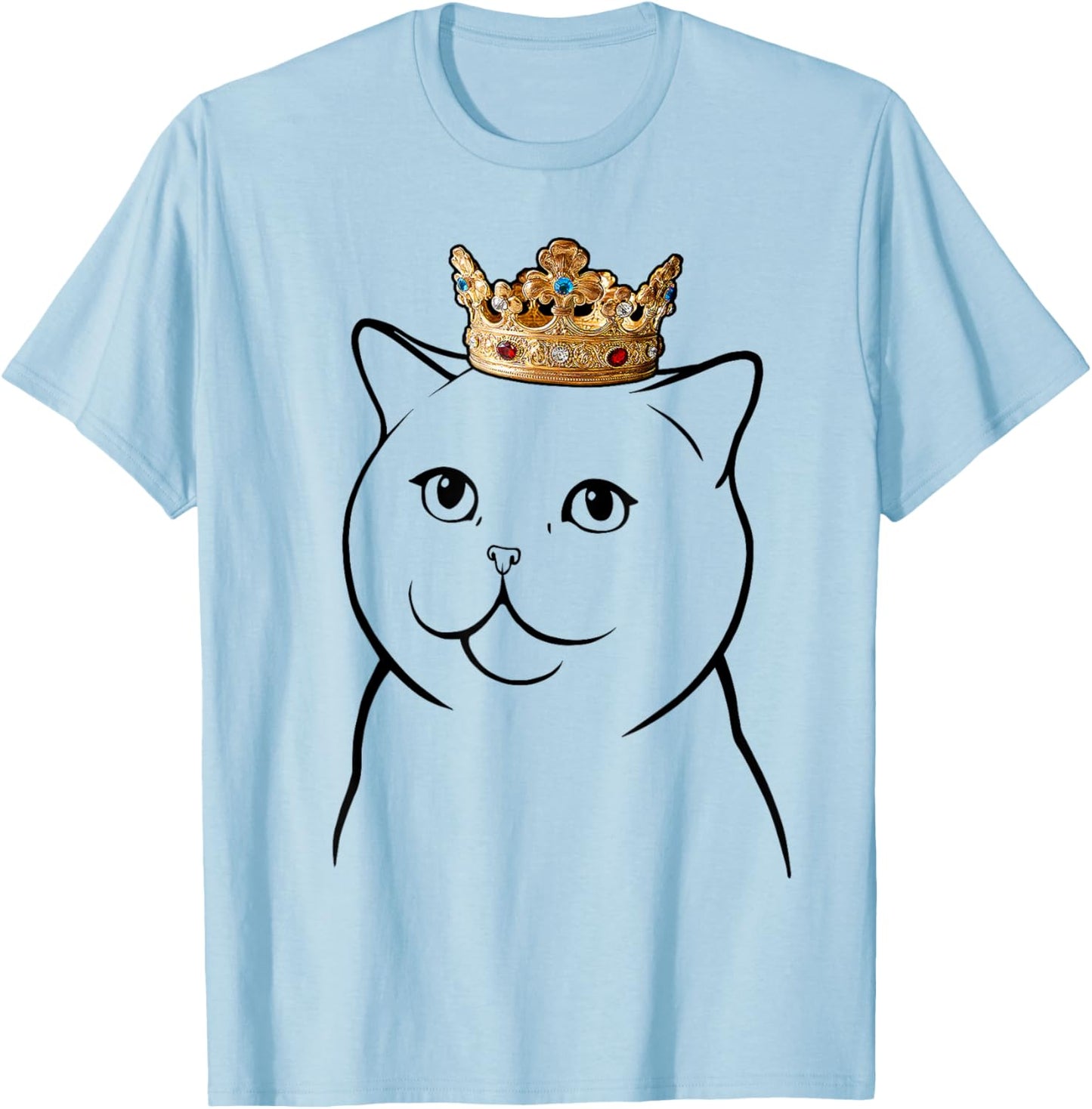 British Shorthair Cat Wearing Crown Men Women Kids T-Shirt - T-Shirt | Light Blue