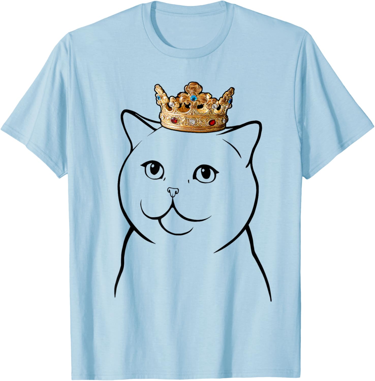 British Shorthair Cat Wearing Crown Men Women Kids T-Shirt - T-Shirt | Light Blue