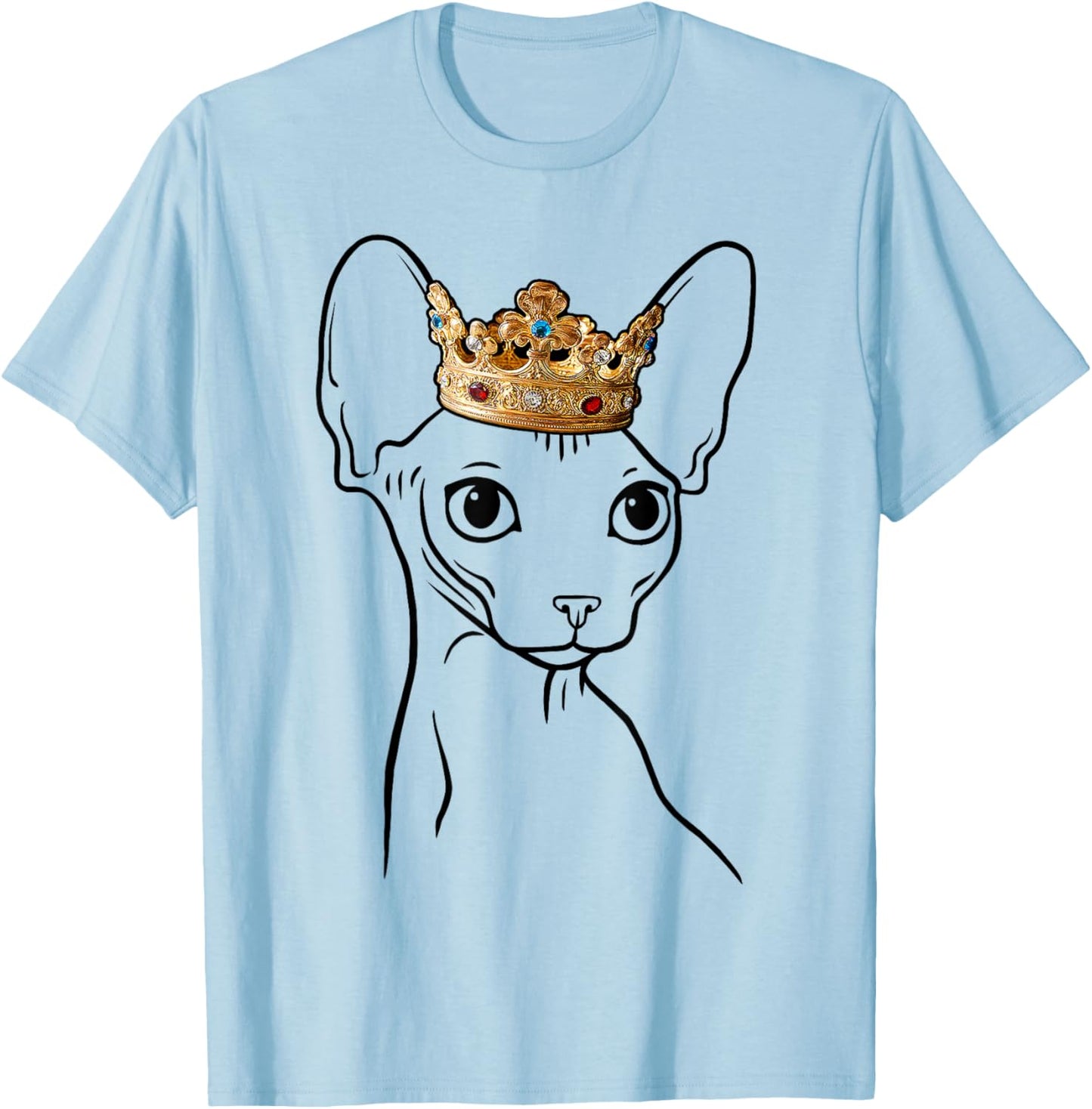Sphynx Cat Wearing Crown Men Women Girls Kids T-Shirt - T-Shirt | Light Blue