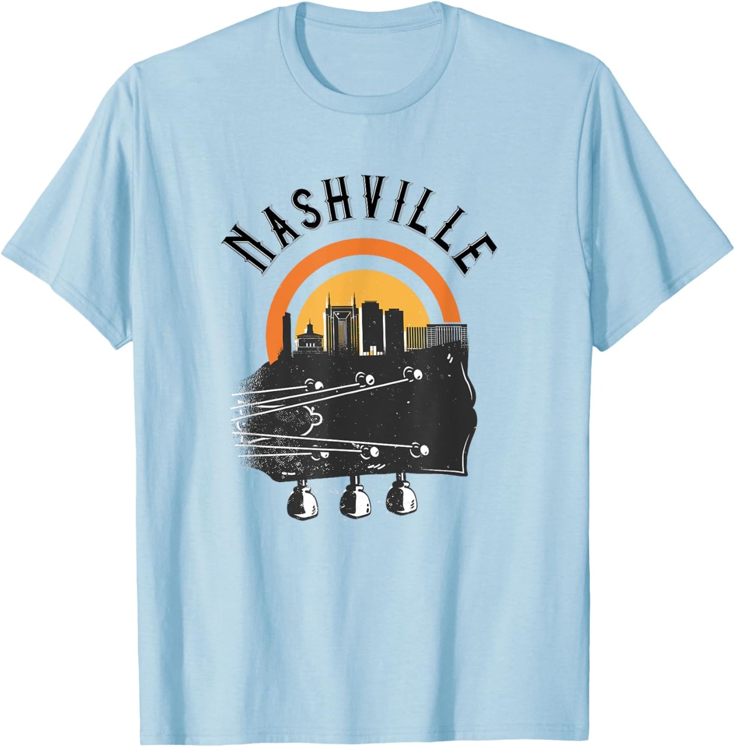 Nashville Cute / Love Country Music Guitar City Skyline T-Shirt - T-Shirt | Light Blue