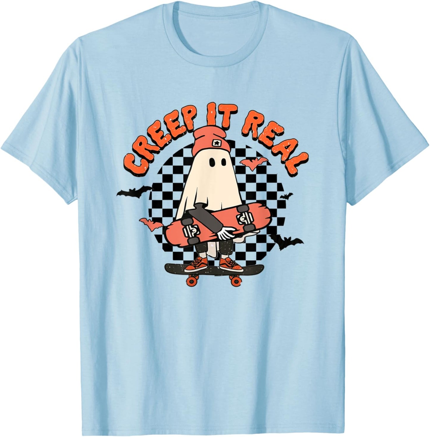 Creep It Real Retro Vintage Ghost Skateboard Halloween Fall T-Shirt - T-Shirt | Light Blue