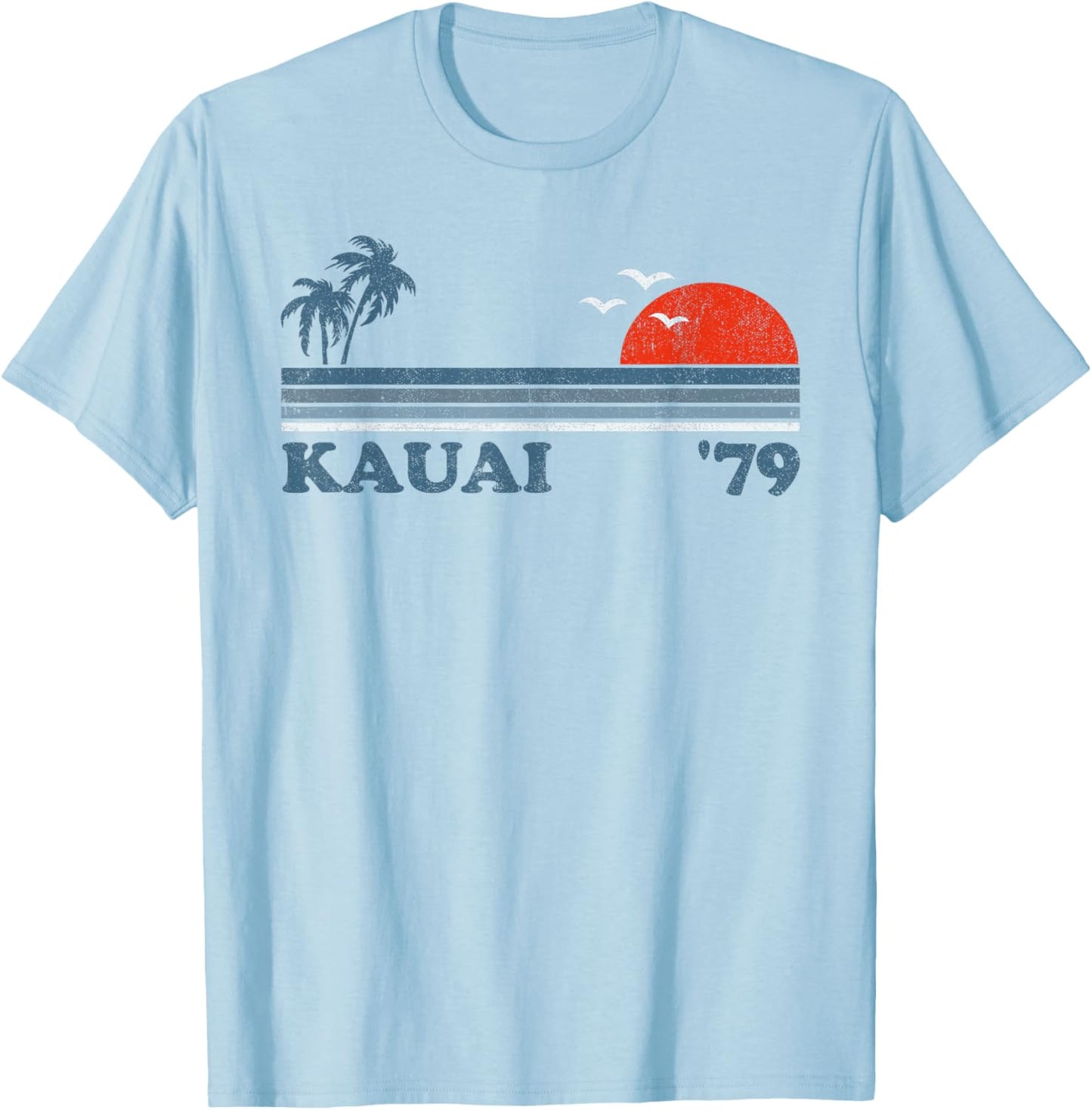 Vintage Kauai Beach Hawaii Retro Hawaiian Surfing 70's Gift T-Shirt - T-Shirt | Light Blue