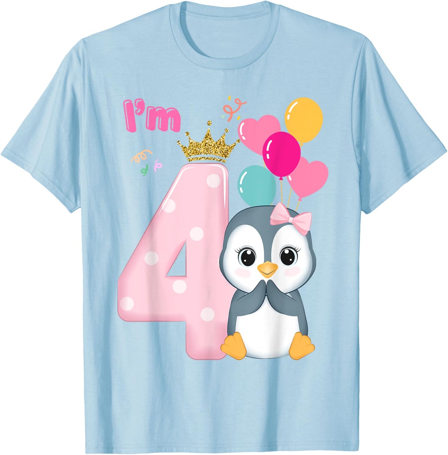 Cute Penguin 4th Birthday for Boy /Girl /Toddler Family T-Shirt - T-Shirt | Light Blue