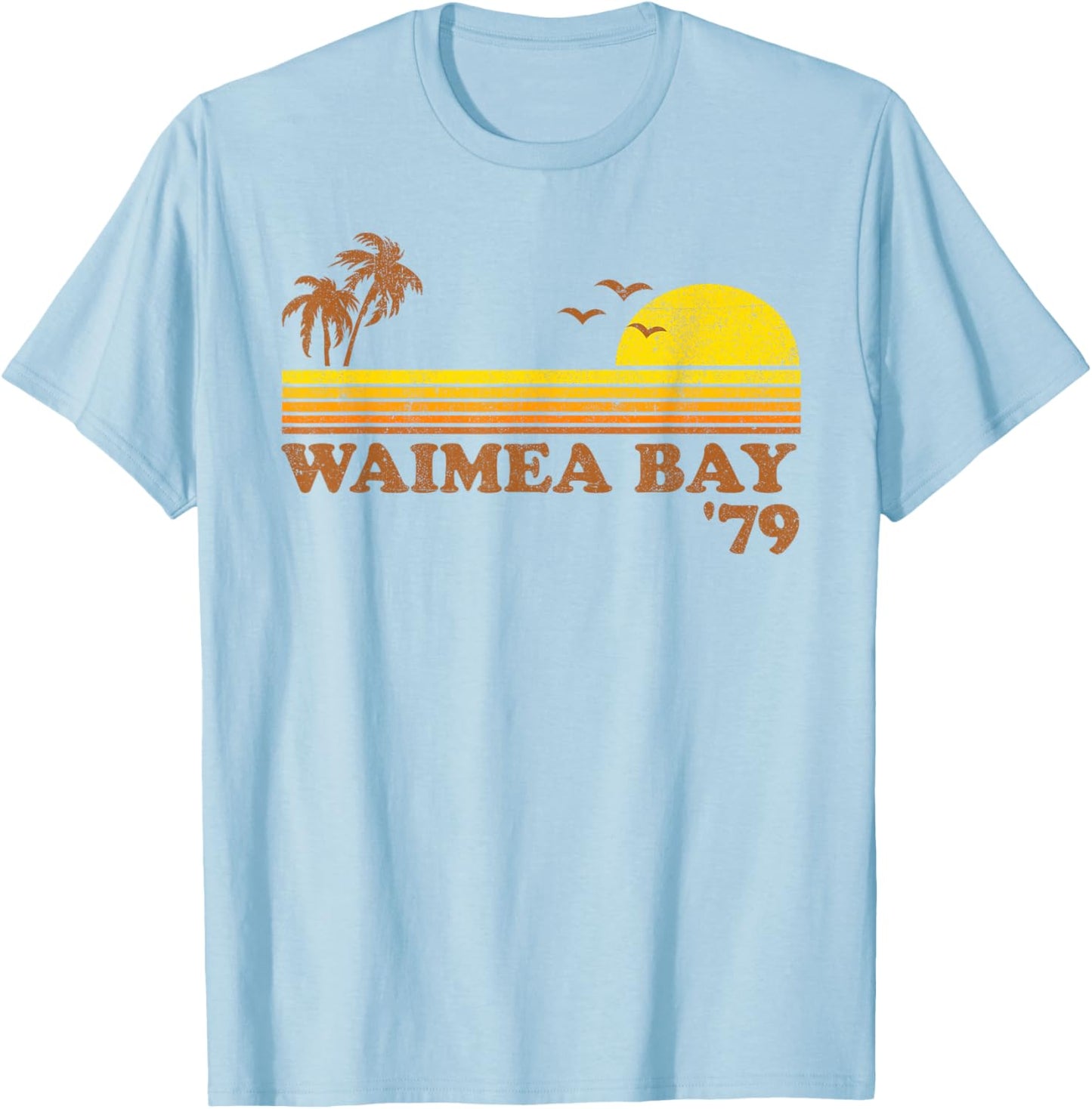 Vintage Waimea Bay Oahu Hawaii Beach Retro Sunset 70's Gift T-Shirt - T-Shirt | Light Blue