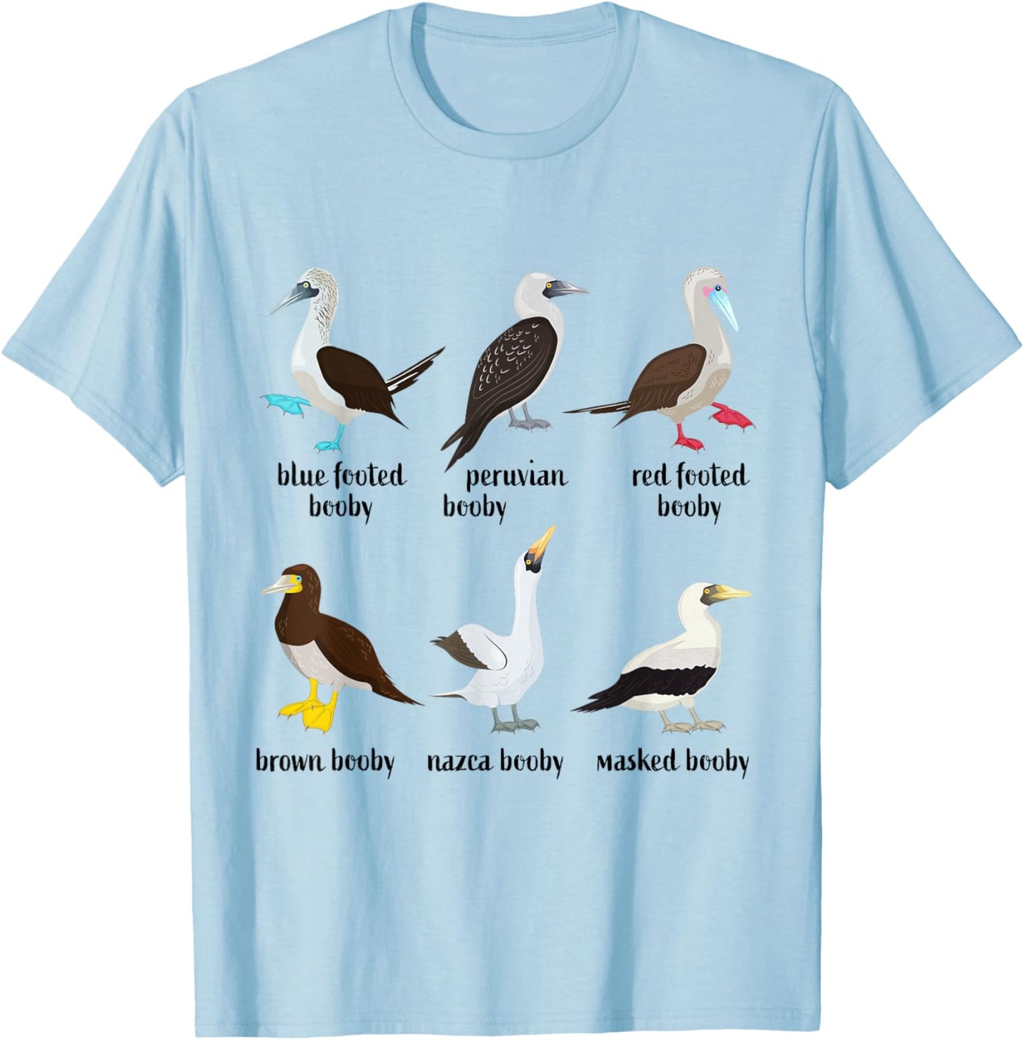 Types of Booby Birds galapagos islands wildlife T-Shirt - T-Shirt | Light Blue