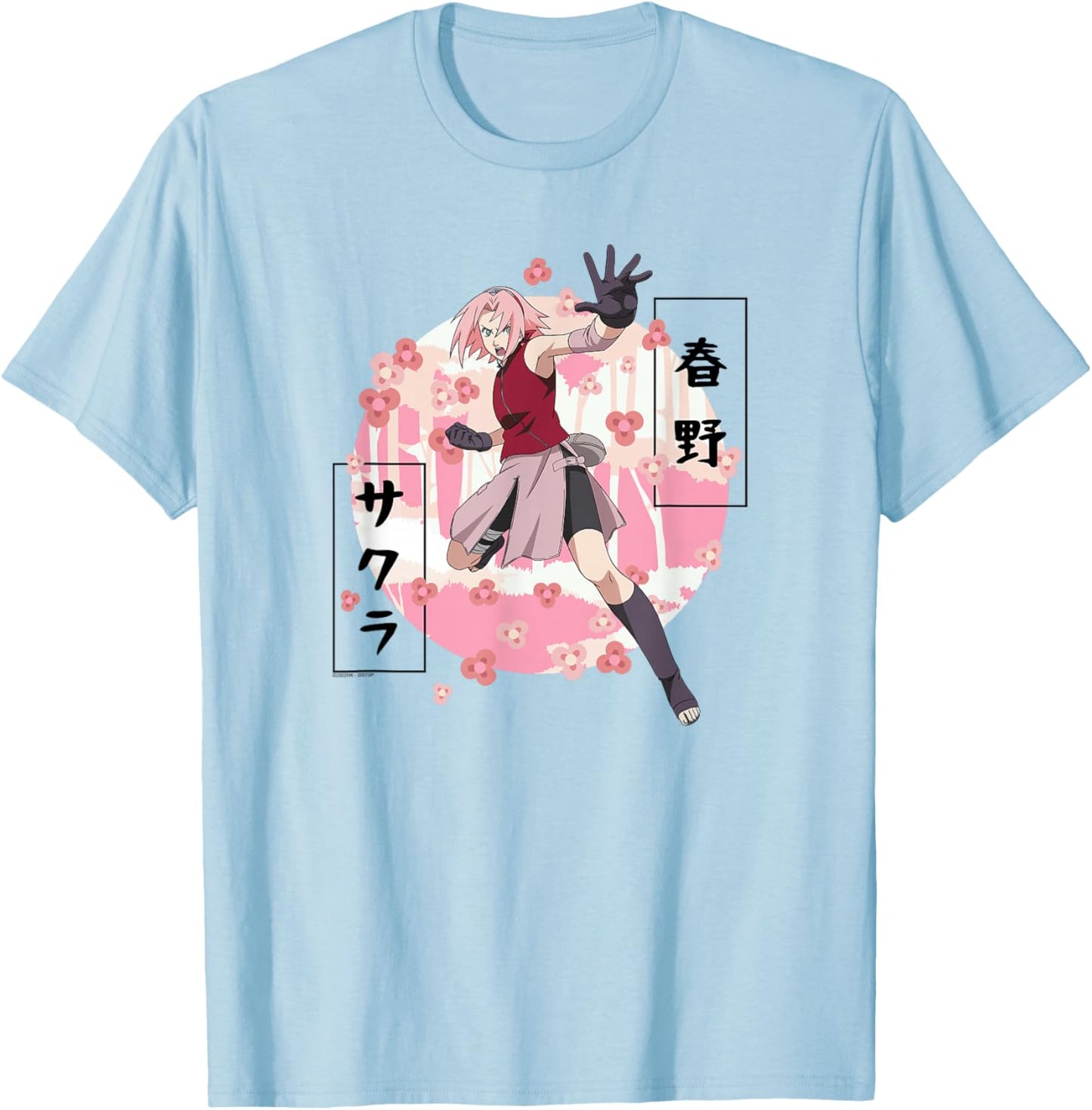 Naruto Shippuden Sakura Blossoms Anime T-Shirt - T-Shirt | Light Blue
